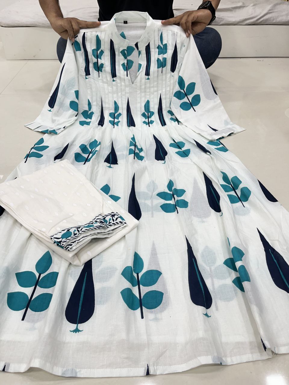 elegant white & blue printed kurti set – modern ethnic look