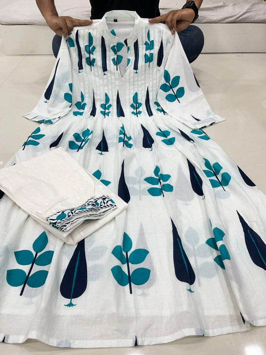 Elegant White & Blue Printed Kurti Set – Modern Ethnic Look
