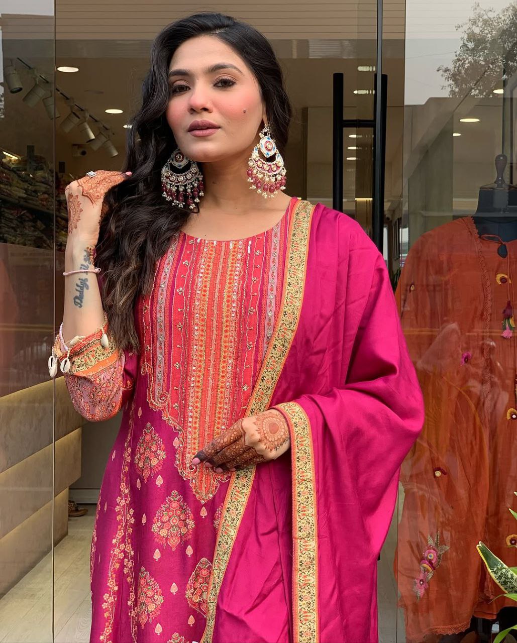 luxury magenta kurti with dupatta – traditional designer look