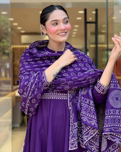 Elegant Pure Muslin Anarkali Style Suit Set