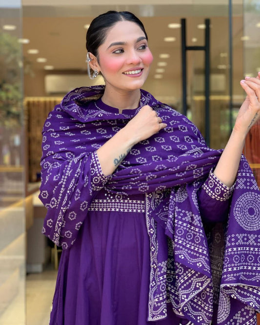 Elegant Pure Muslin Anarkali Style Suit Set