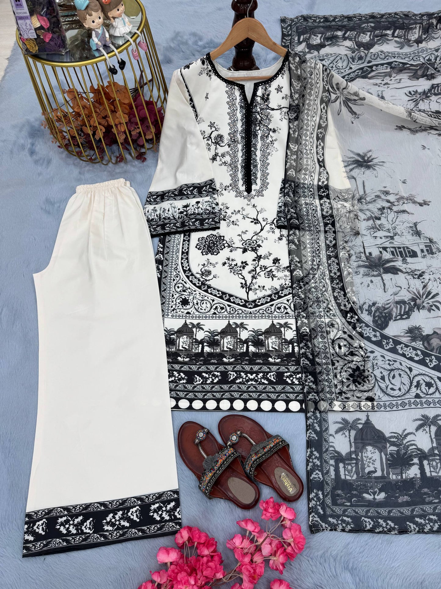 💃 đěsigner party wear look printed pur malai satin long 3pc co-ord set 👗👗