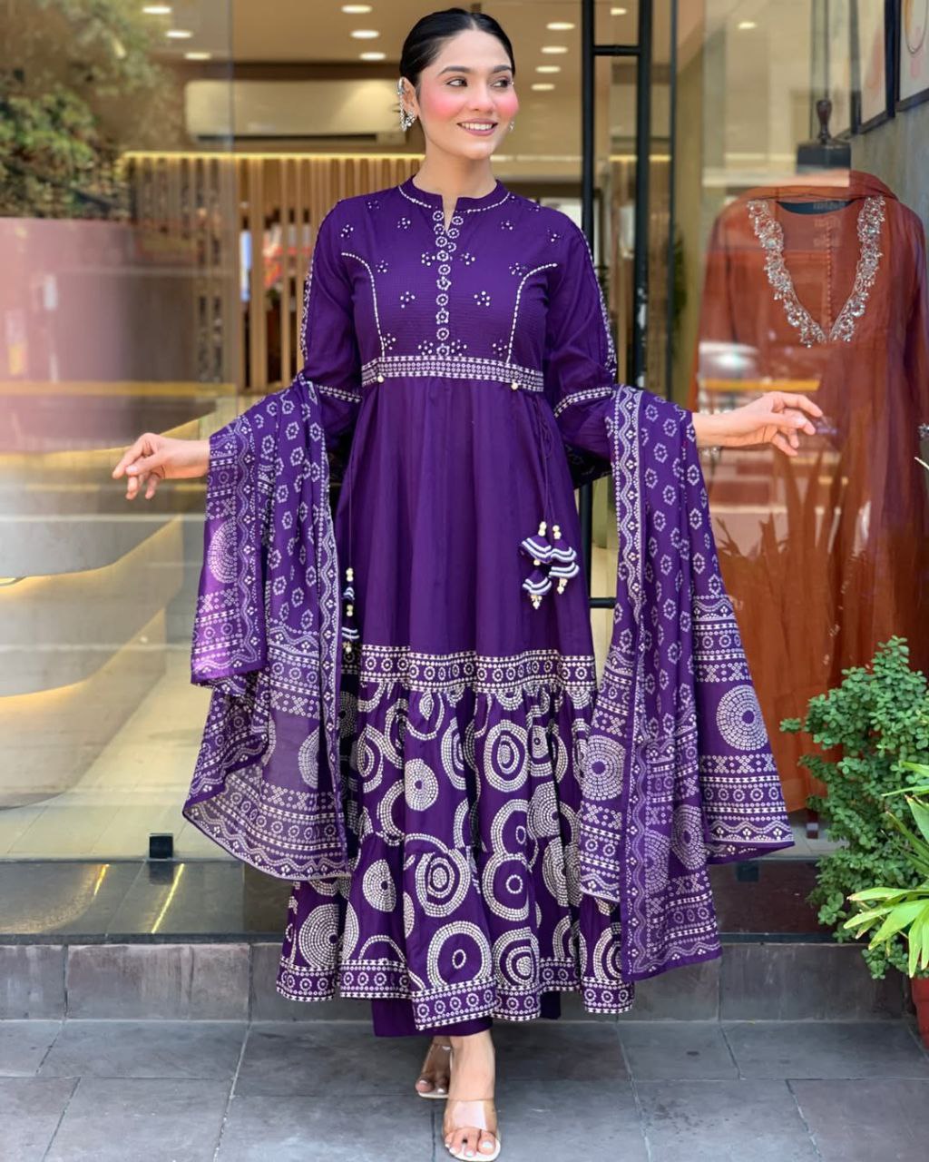 elegant pure muslin anarkali style suit set