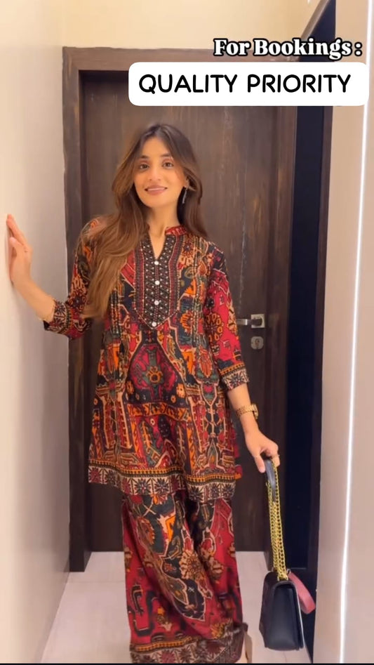 Designer Printed Kurta with Matching Pants – Festive Ready