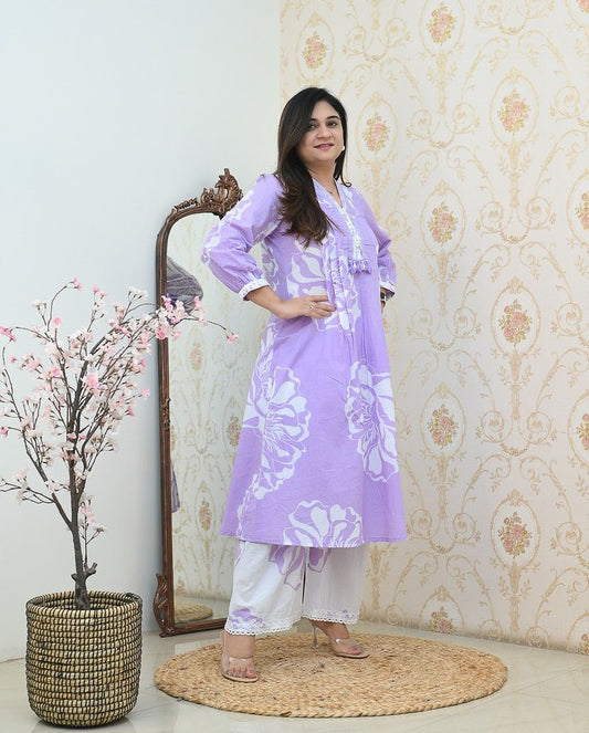 Elegant Lavender Floral Kurti Set – Graceful Ethnic Wear