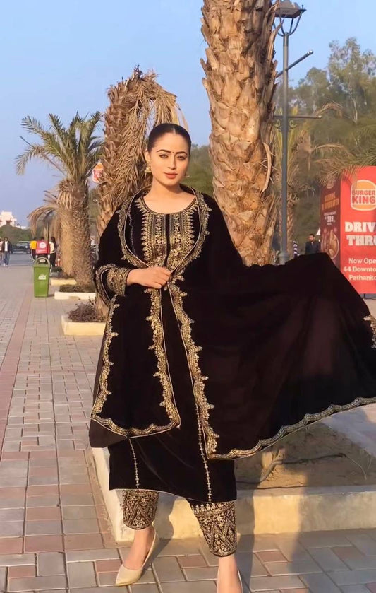 🦋 Đěsigner Party Wear Look Heavy Pure Viscose Velvet Top Bottom & Dupatta Set