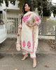 Ivory Elegance: Cream Kurta Set with Vibrant Pink Embroidery & Dupatta