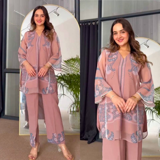 🦋 Đěsigner Party Wear Look Pur Sifon Georgette Top & plazzo Co-ords Set