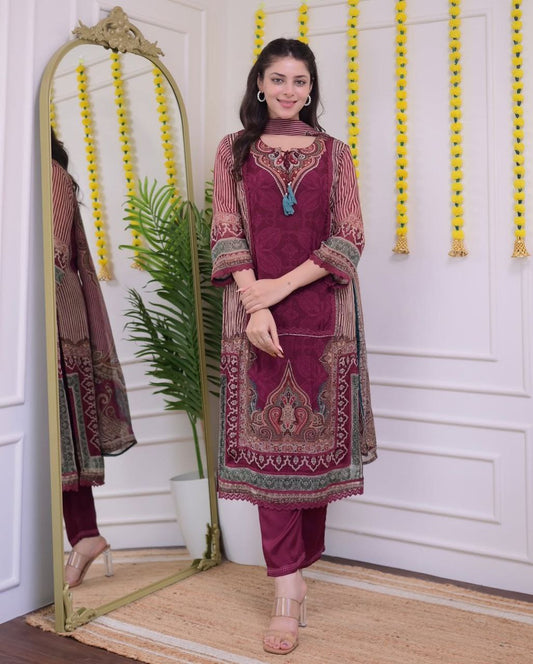 Premium Maroon Designer Kurti Suit – Party & Wedding Collection