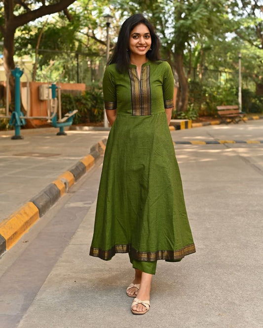 Classic Green Kurta Set – Traditional Touch with Golden Border