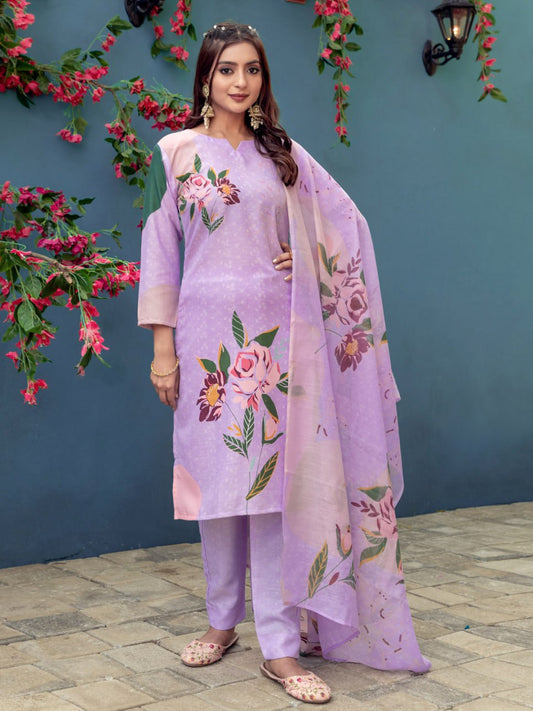 👗 Fully Stiched Cotton Kurti Pant Dupatta-  Lavender * AF2014