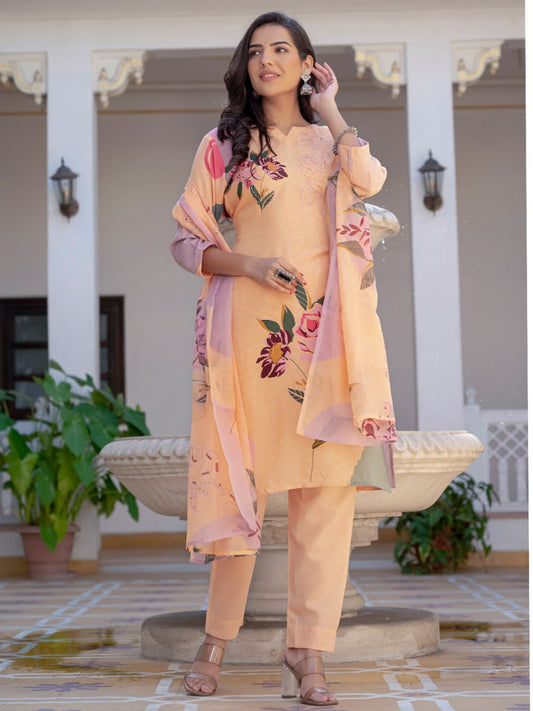 👗 Fully Stiched Cotton Kurti Pant Dupatta- Orange*AF2014