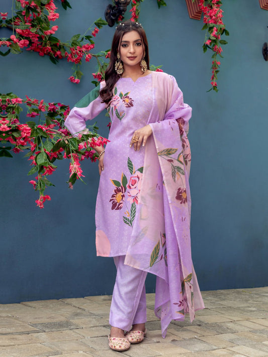 👗 Fully Stiched Cotton Kurti Pant Dupatta-  Lavender * AF2014