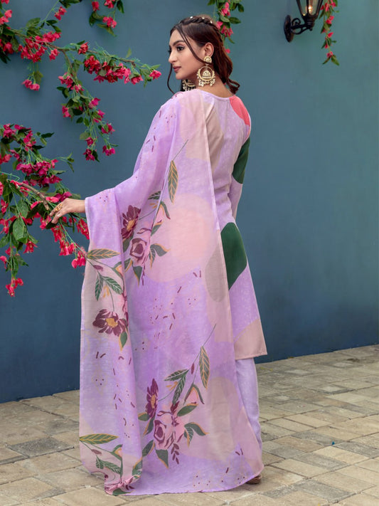 👗 Fully Stiched Cotton Kurti Pant Dupatta-  Lavender * AF2014