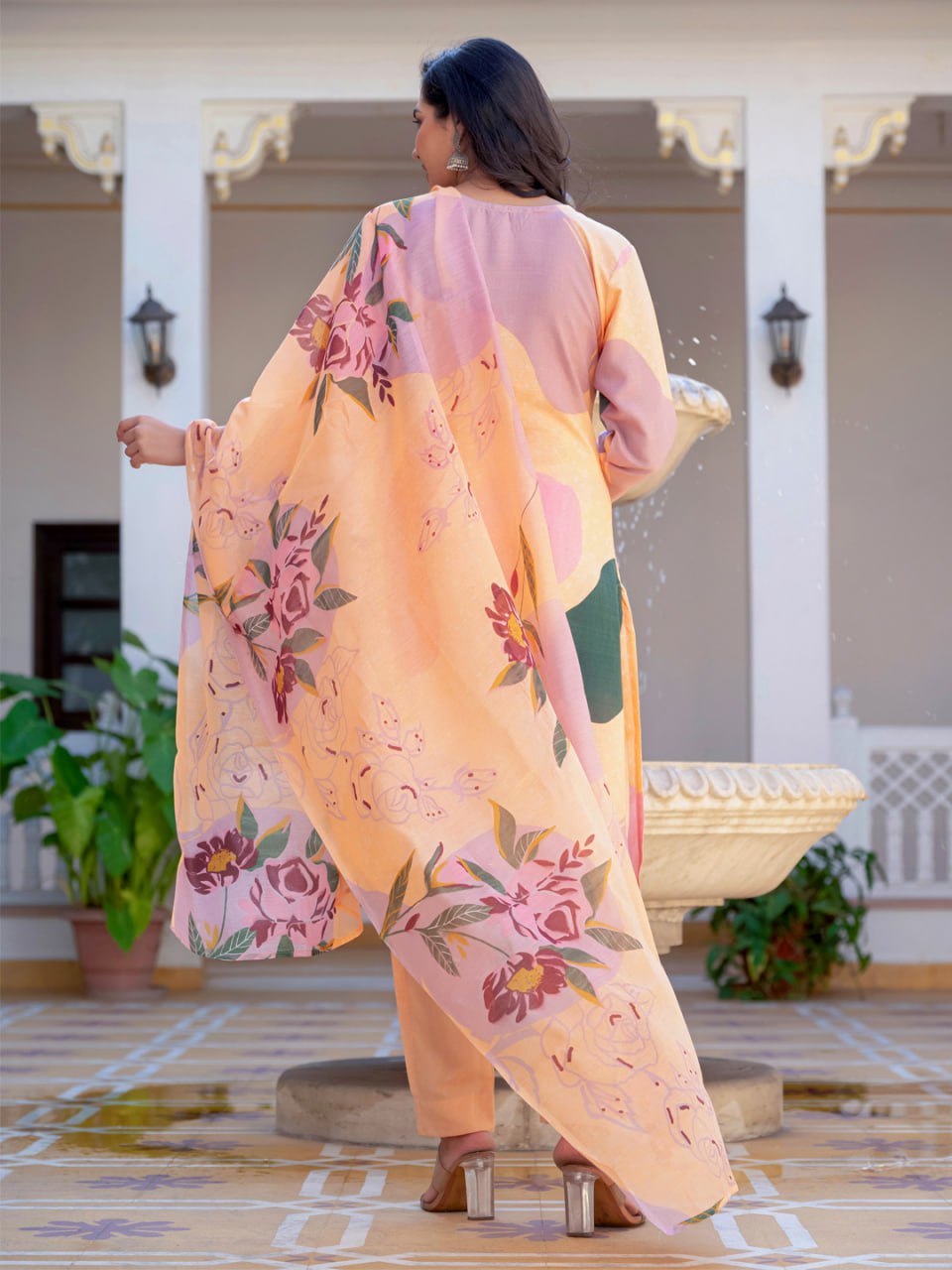 👗 fully stiched cotton kurti pant dupatta- orange*af2014