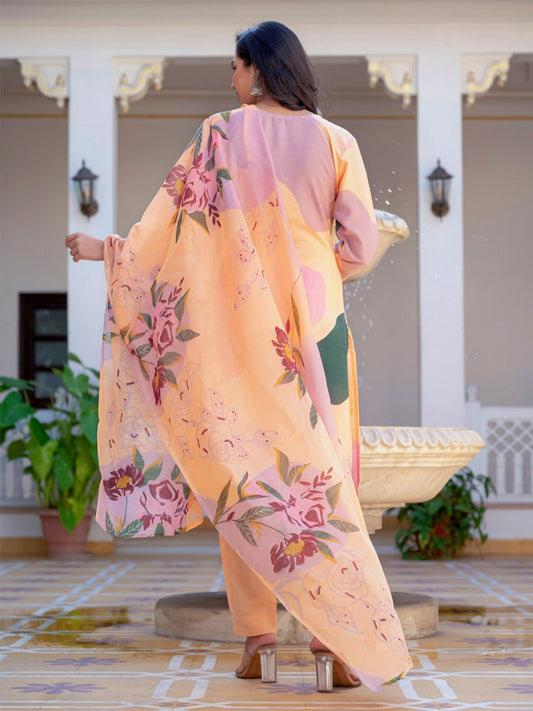 👗 Fully Stiched Cotton Kurti Pant Dupatta- Orange*AF2014