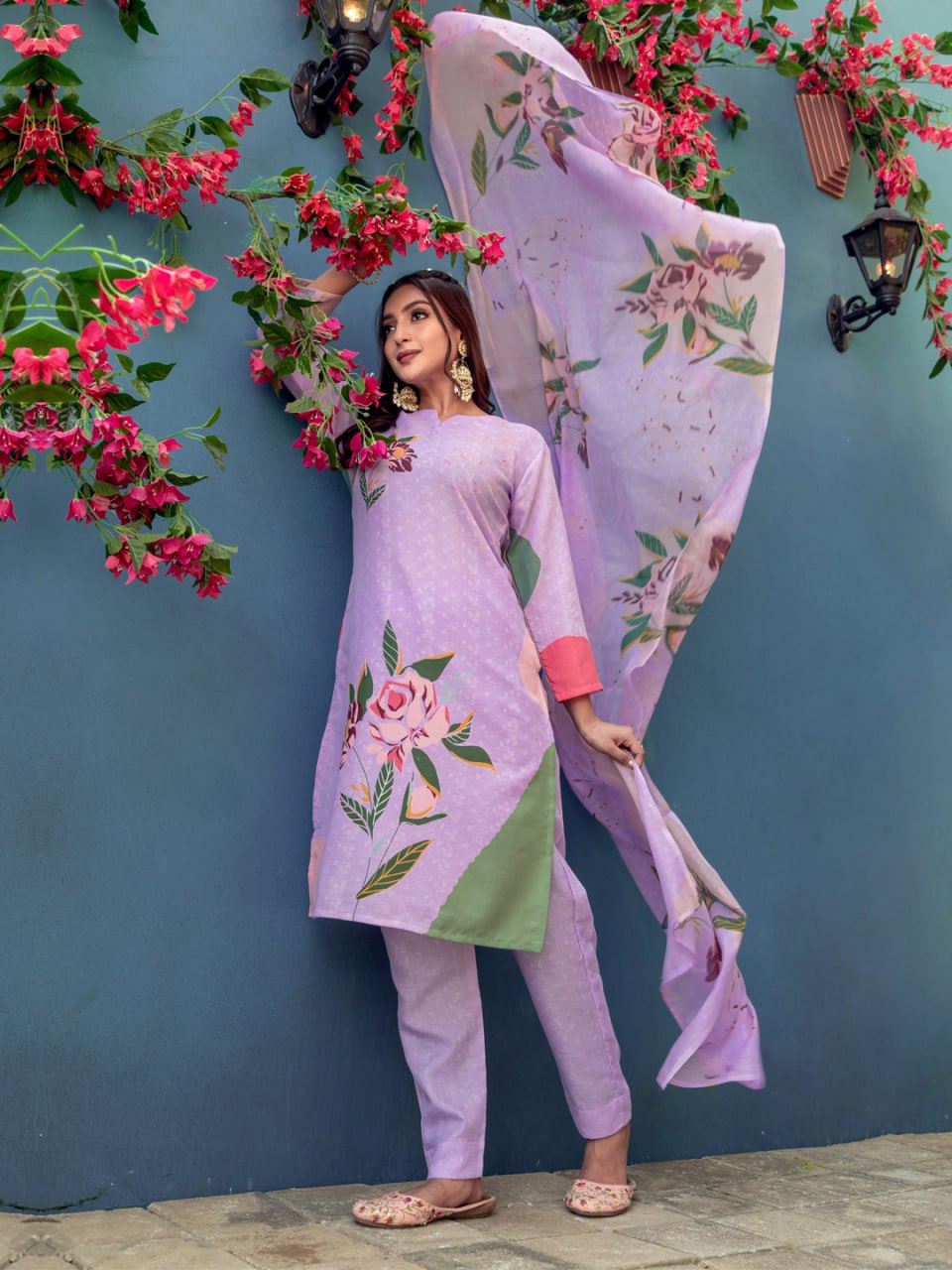 👗 fully stiched cotton kurti pant dupatta-  lavender * af2014