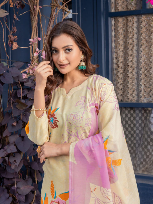 👗 Fully Stiched Cotton Kurti Pant Dupatta- Cream * AF2014