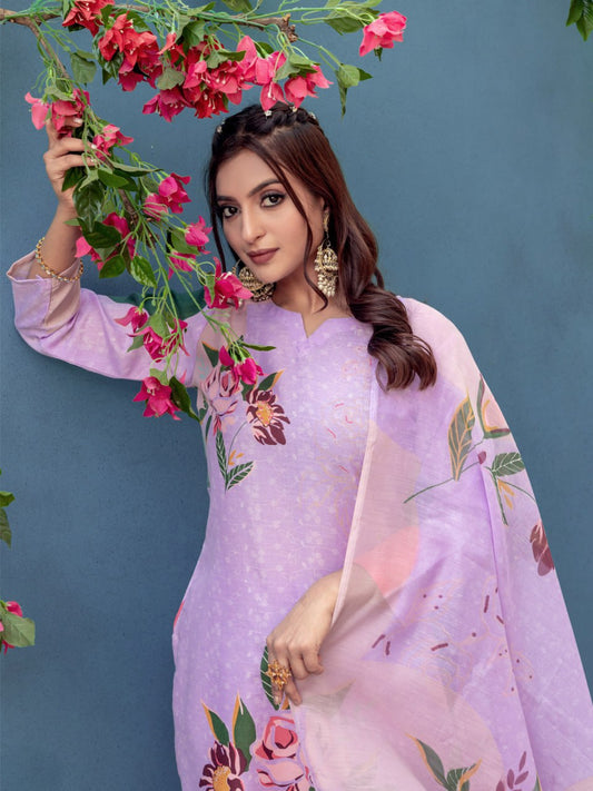 👗 Fully Stiched Cotton Kurti Pant Dupatta-  Lavender * AF2014