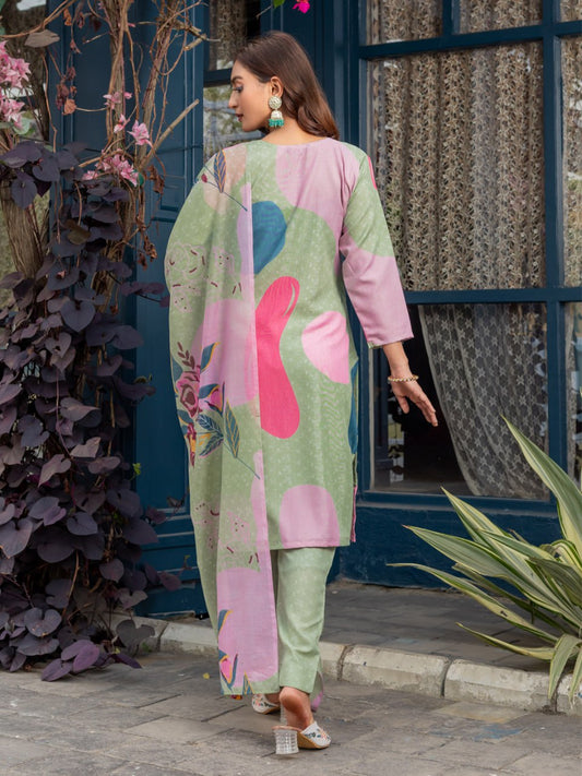👗 Fully Stiched Cotton Kurti Pant Dupatta- Mehendi * AF2014