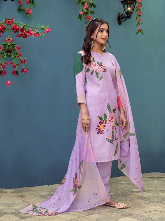 👗 Fully Stiched Cotton Kurti Pant Dupatta-  Lavender * AF2014