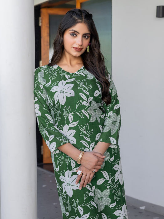 👗 Fully Stiched Cotton Blend Kurti Pant-  Dark Green* AF2026