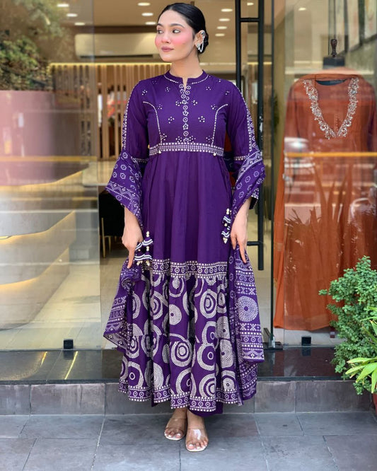 Elegant Pure Muslin Anarkali Style Suit Set