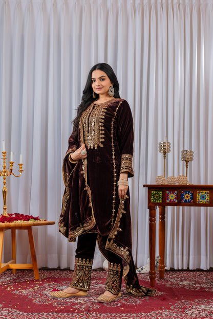 🦋 Đěsigner Party Wear Look Heavy Pure Viscose Velvet Top Bottom & Dupatta Set
