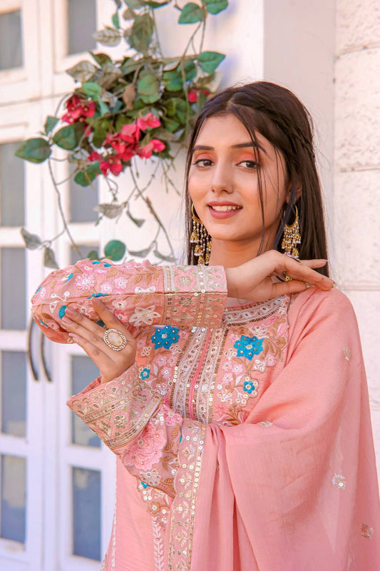 🦋 Đěsigner Party Wear Look Pur Chinon Silk Top Plazzo & Dupatta Set👗