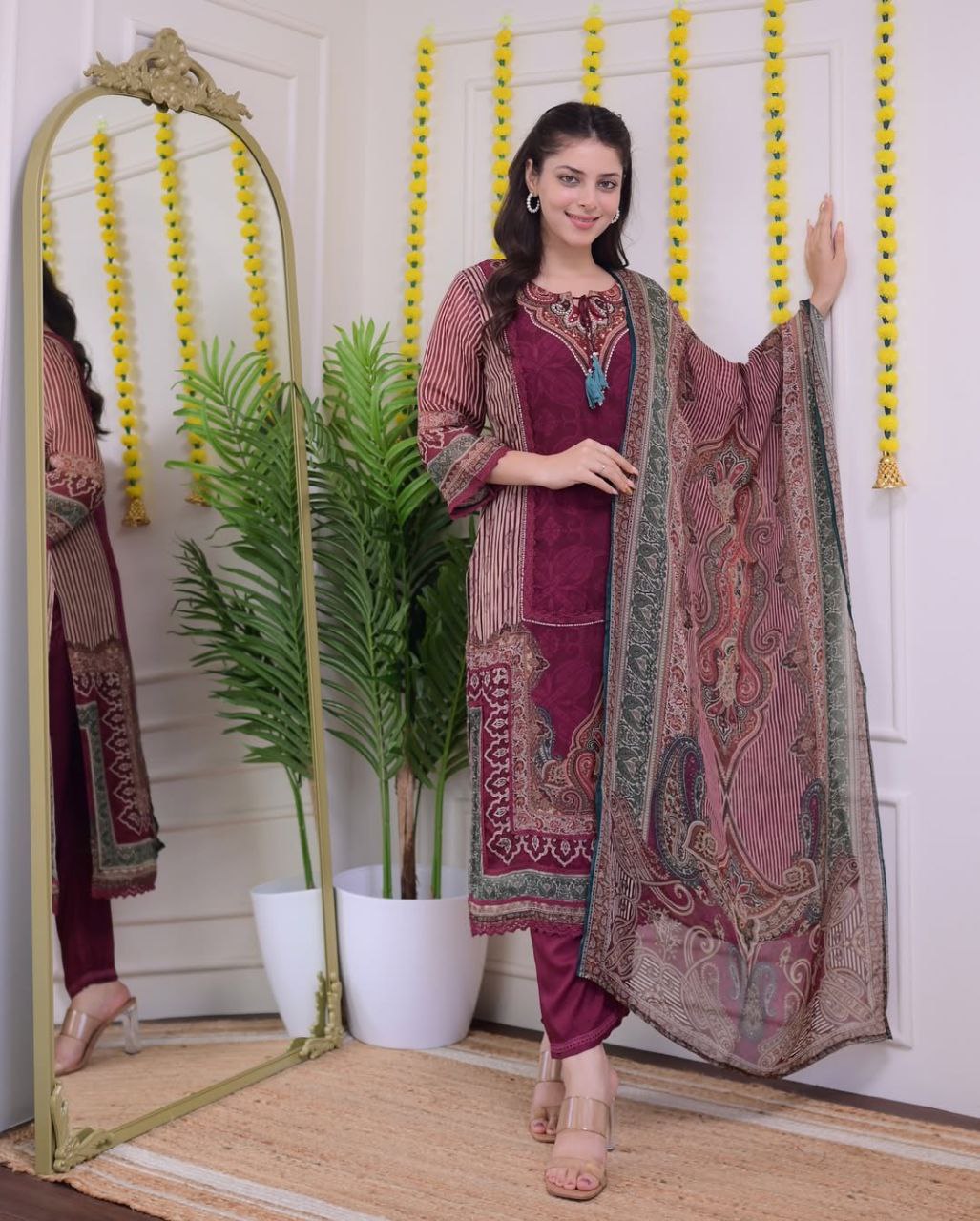 premium maroon designer kurti suit – party & wedding collection