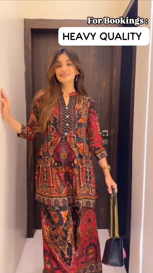 Designer Printed Kurta with Matching Pants – Festive Ready