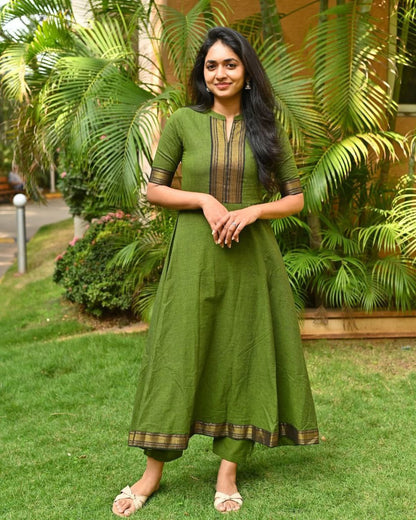 Classic Green Kurta Set – Traditional Touch with Golden Border