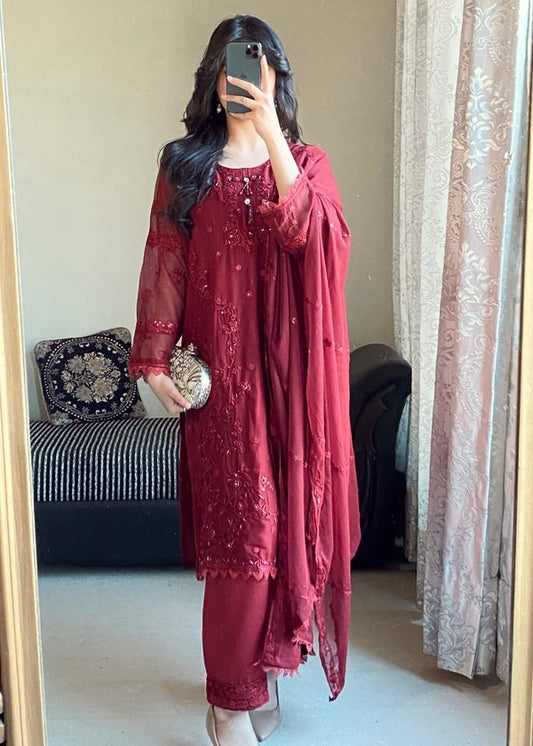 💃 Đěsigner Party Wear Look Pur Heavy Faux Georgette Top Plazzo & Dupatta Set