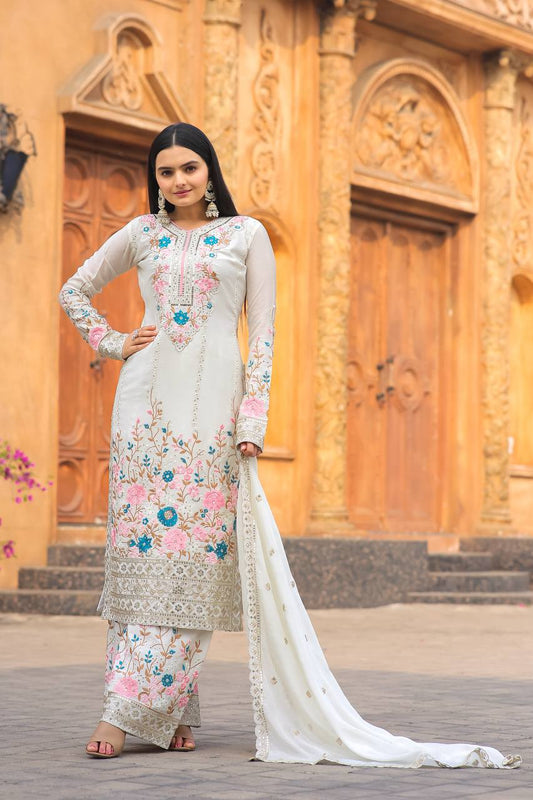 🦋 Đěsigner Party Wear Look Pur Chinon Silk Top Plazzo & Dupatta Set👗