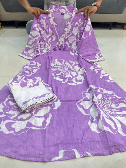 Elegant Lavender Floral Kurti Set – Graceful Ethnic Wear