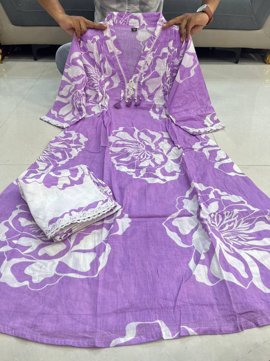 Elegant Lavender Floral Kurti Set – Graceful Ethnic Wear