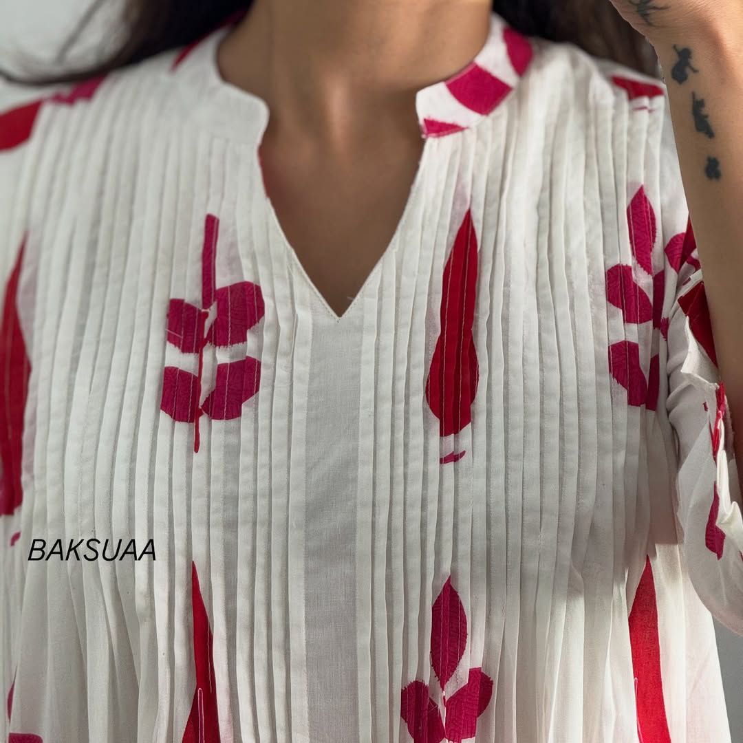 elegant white & red printed kurti set – modern ethnic style
