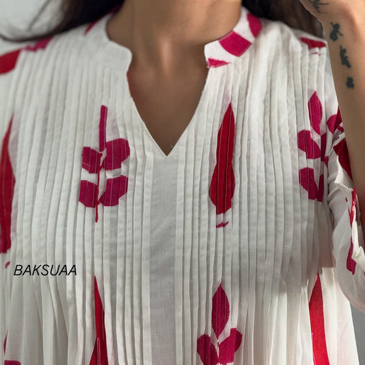 Elegant White & Red Printed Kurti Set – Modern Ethnic Style