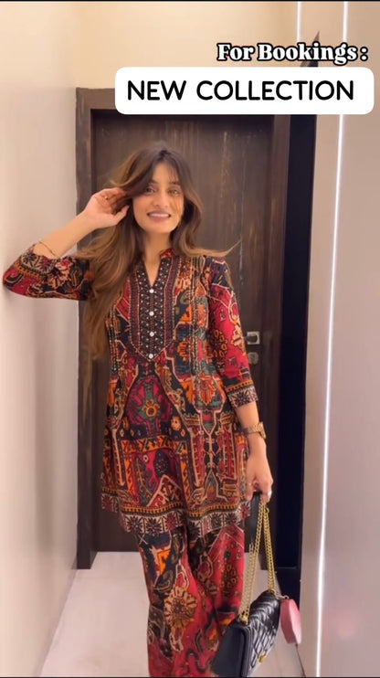 Designer Printed Kurta with Matching Pants – Festive Ready