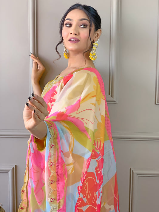 Women Embroidered Viscose kurta pant dupatta set