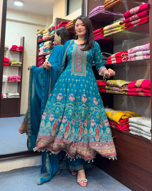 RAJASTHANI FULL ANARKALI LATKAN LACE ROUND SET
