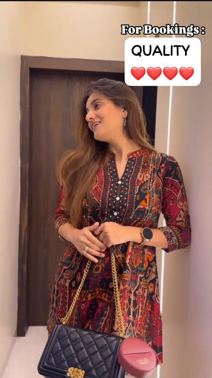 Designer Printed Kurta with Matching Pants – Festive Ready