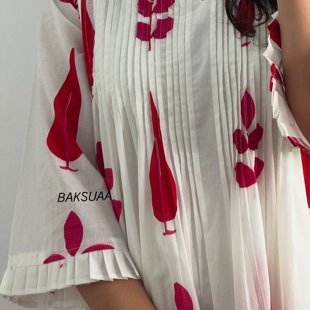 elegant white & red printed kurti set – modern ethnic style