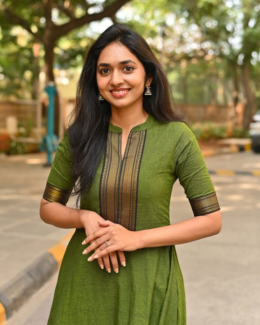 Classic Green Kurta Set – Traditional Touch with Golden Border