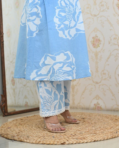 Elegant Sky Blue Floral Kurti Set – Summer Collection