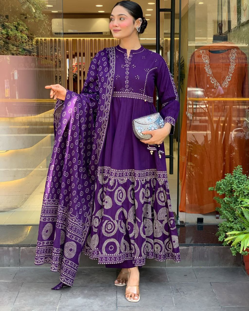 elegant pure muslin anarkali style suit set