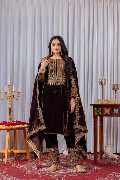 🦋 Đěsigner Party Wear Look Heavy Pure Viscose Velvet Top Bottom & Dupatta Set