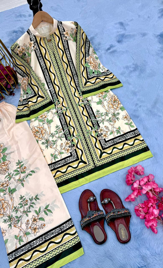 🦋 Party Wear Look Pur Natural Crepe Top & plazzo Co-ords Set