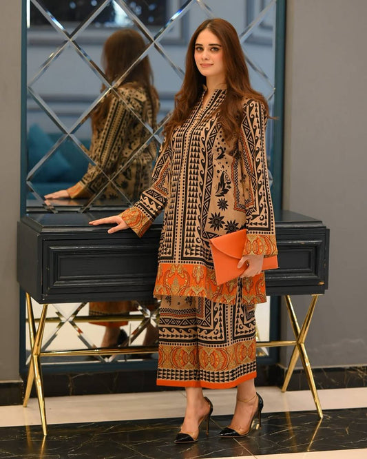🦋Party Wear Look Pur Natural Crepe Top & plazzo Co-ords Set