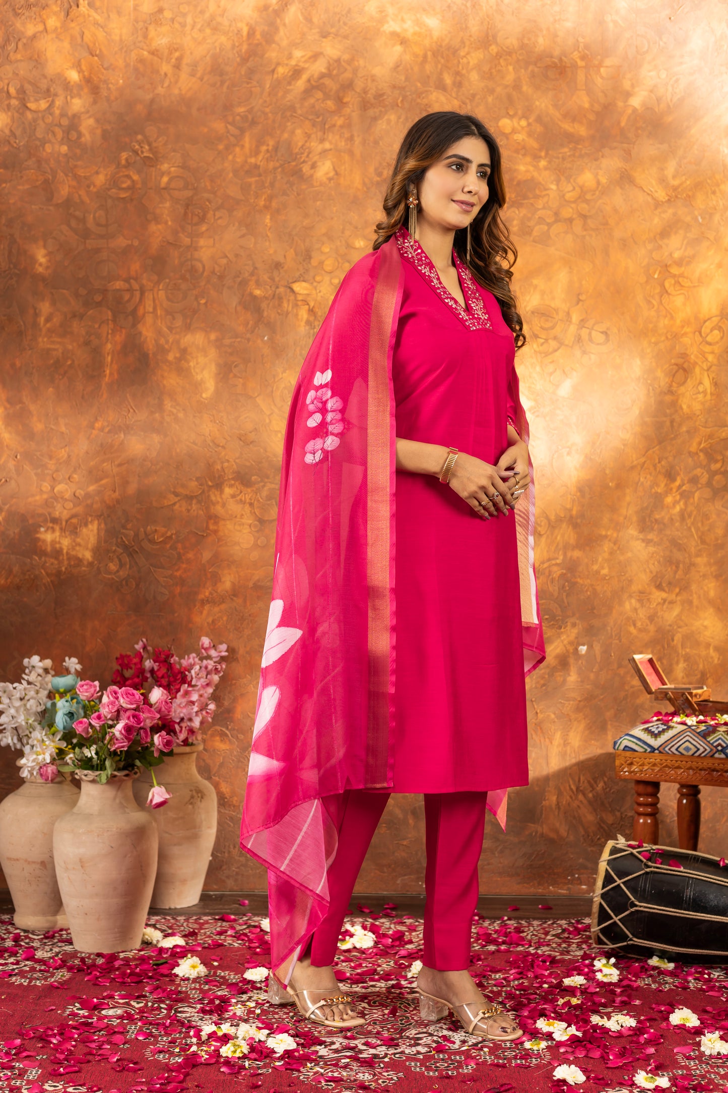 elegant pink kurti set with floral dupatta – perfect for every occasion